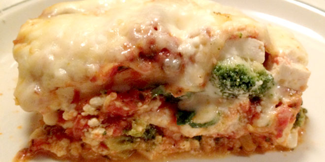 Low Carb Lasagna with Tofu, Spinach, and Broccoli