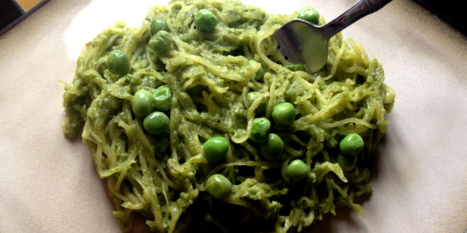 Green Pea Pesto and Spaghetti Squash