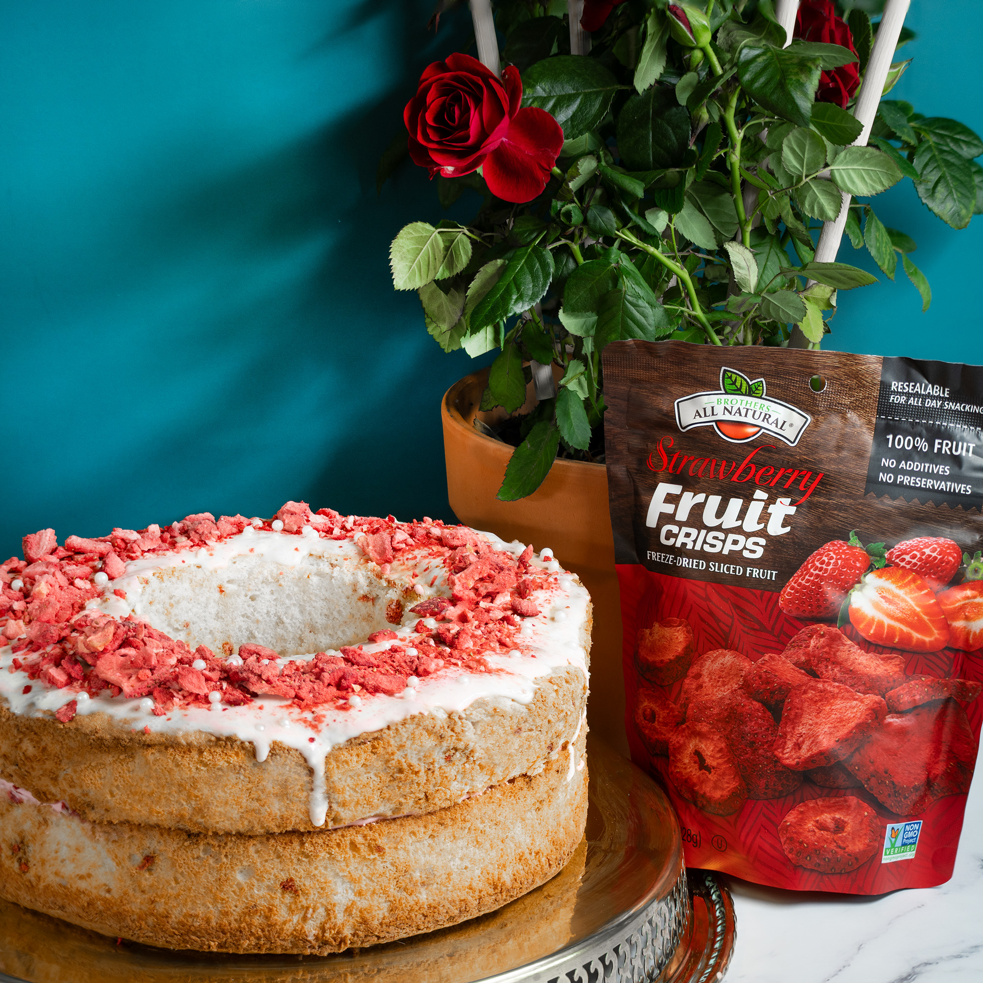 Angel Food Cake with Freeze-Dried Strawberries